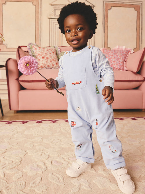 Blue Cath Kidston Baby Corduroy 100% Cotton Dungaree and Bodysuit Set