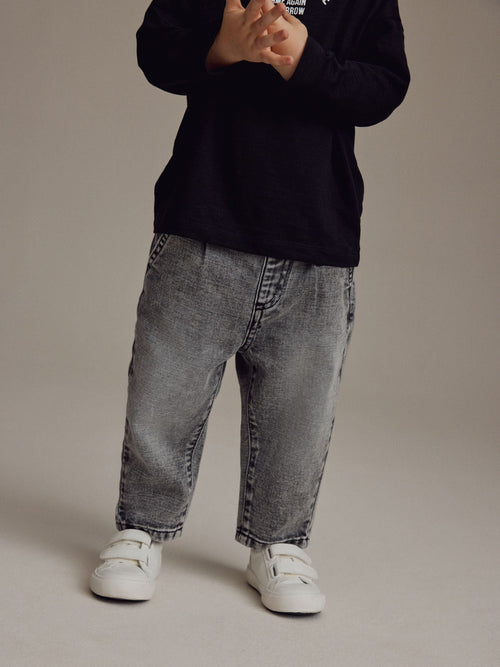 Grey Denim Loose Fit Pleat Front Jeans (3mths-7yrs)
