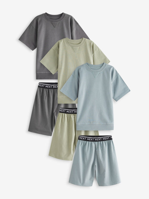 Charcoal/Sage/Blue Short Pyjamas 3 Pack (3-16yrs)