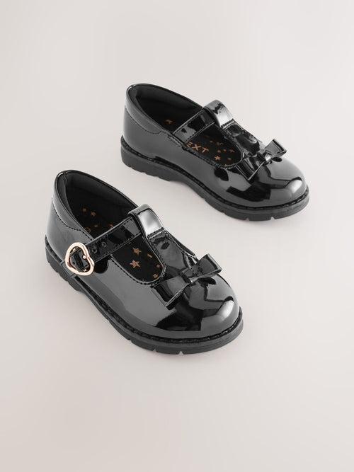 Black Patent Standard Fit (F) School Junior Bow T-Bar Shoes