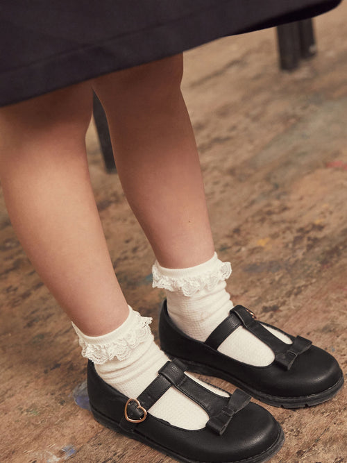 Black Matt Standard Fit (F) School Junior Bow T-Bar Shoes
