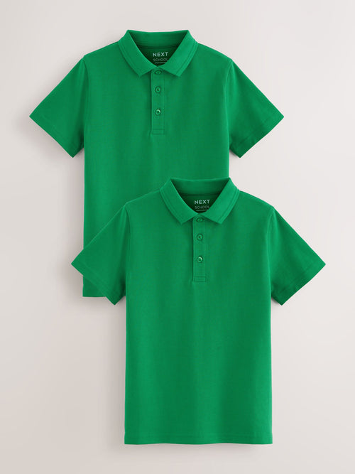 Green Regular Fit Cotton School Short Sleeve Polo Shirts 2 Pack (3-16yrs)