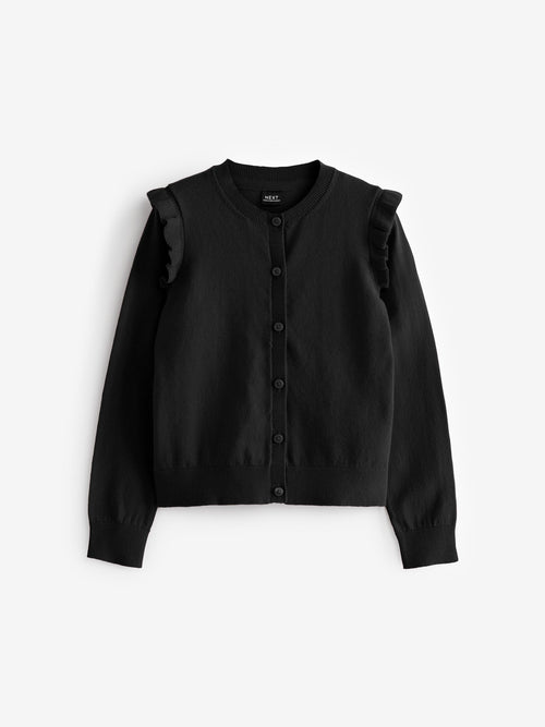 Black Cotton Rich Frill Shoulder School Cardigan (3-16yrs)