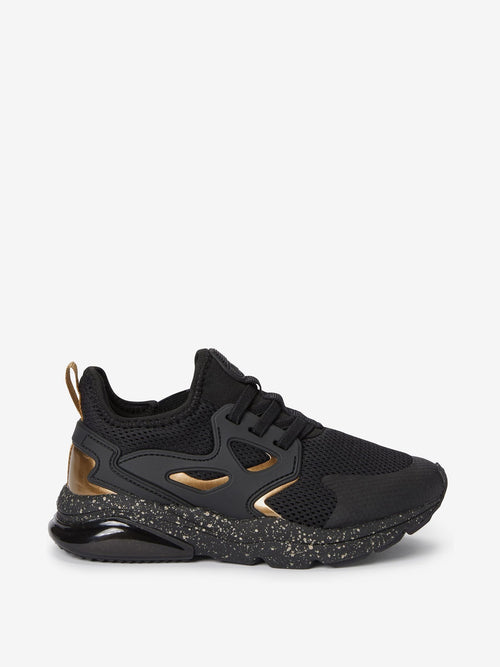 Black/Gold Standard Fit (F) Elastic Lace Trainers