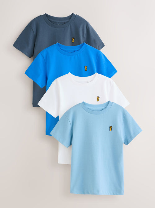 Blue Short Sleeve Stag Embroidered T-Shirts 4 Pack (3-16yrs)