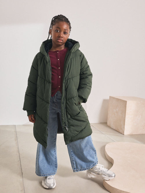Khaki Green Shower Resistant Faux Fur Lined Hooded Padded Coat (3-16yrs)