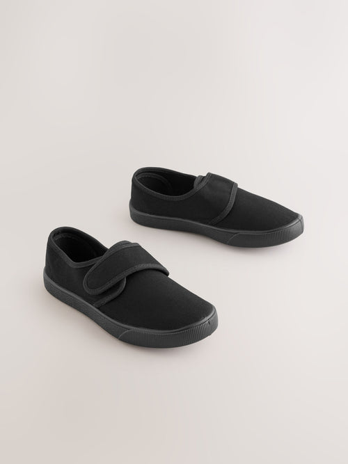 Black Wide Fit (G) Touch Fastening Plimsoll School Shoes