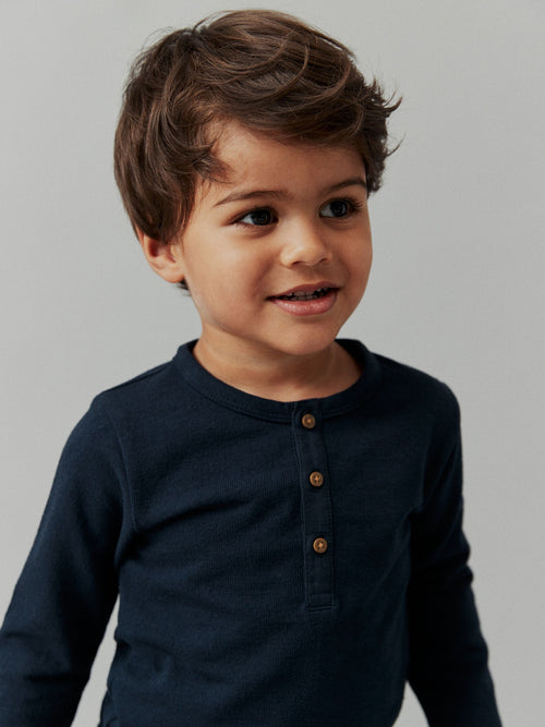 Navy Long Sleeve Henley Neck T-Shirt (3mths-7yrs)