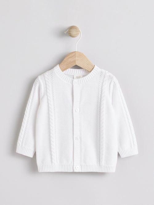 White Cable Knitted Baby Cardigan
