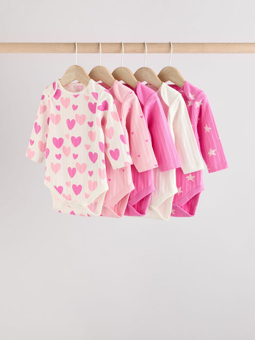 Pink Star 5 Pack Long Sleeve Baby Bodysuits
