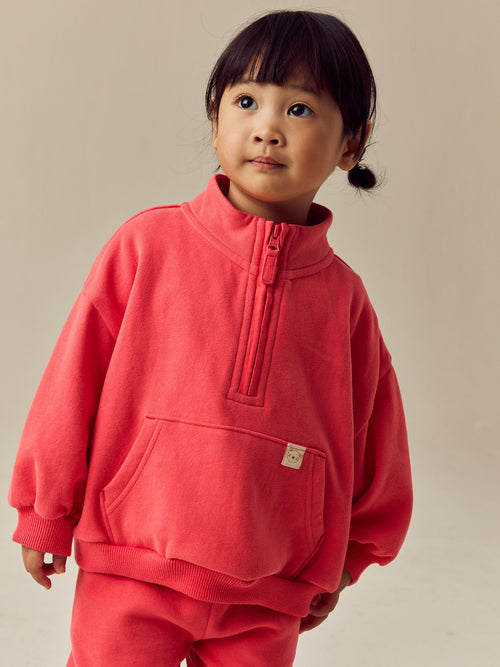 Coral Red Quarter Zip Sweatshirt (3mths-7yrs)