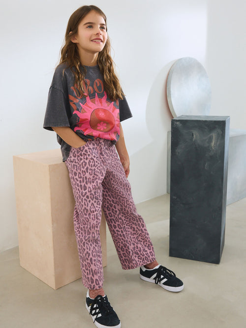 Pink Leopard Print Wide Leg Jeans (3-16yrs)