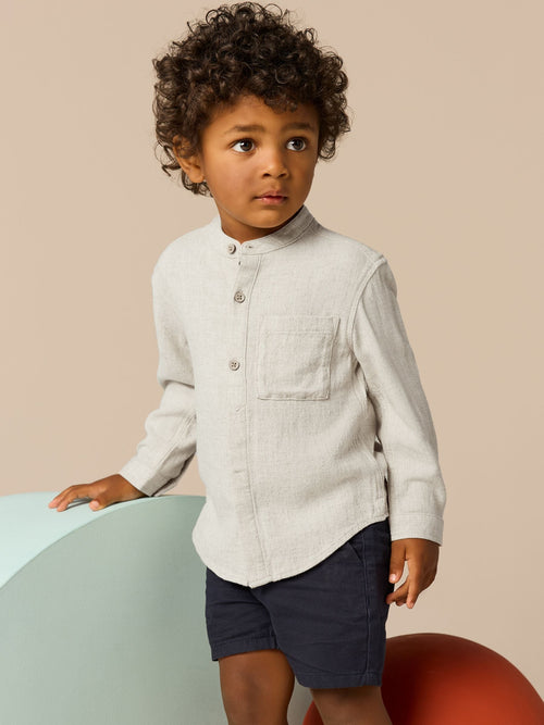 Neutral Grandad Collar Linen Mix Shirt (3mths-7yrs)