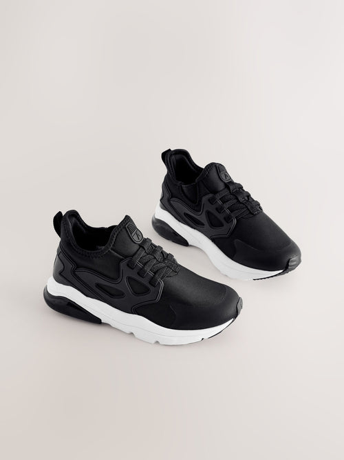 Black/White Standard Fit (F) Elastic Lace Trainers