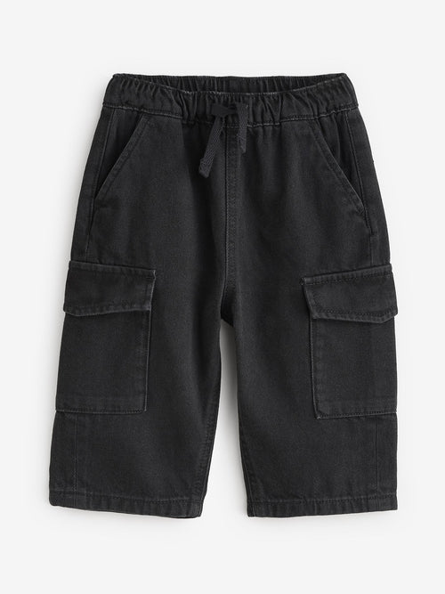 Black Denim Wide Leg Pull On Cargo Jeans (3mths-7yrs)