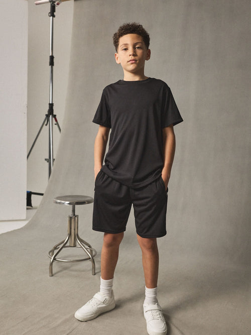 Black Sports T-Shirt and Shorts Set (3-16yrs)