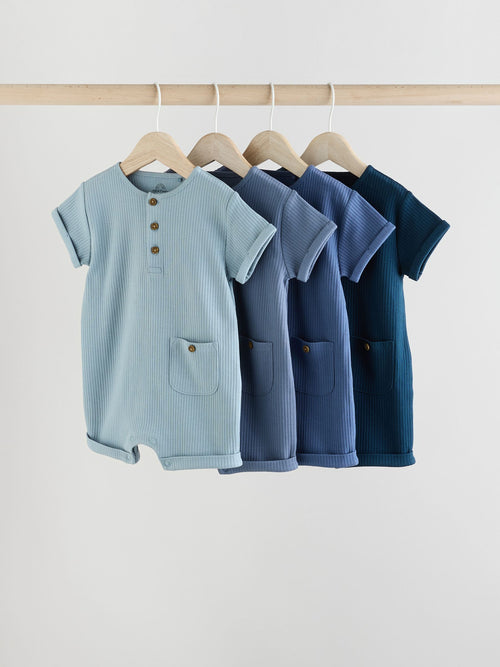 Blue Grandad Button Neck Baby Rompers 4 Pack