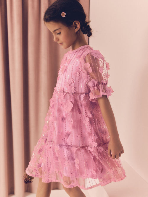 Pink Mesh Flower Sequin Party Dress (3-16yrs)