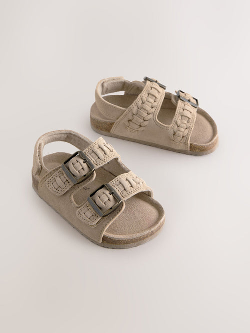 Stone Leather Standard Fit (F) Double Buckle Cushioned Footbed Sandals