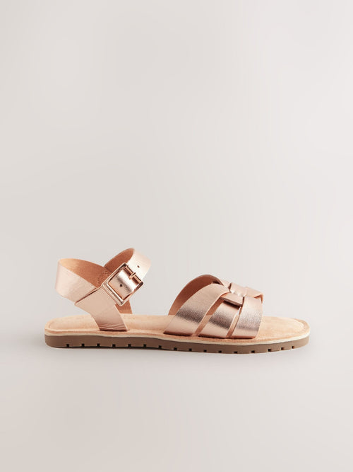 Rose Gold Standard Fit (F) Leather Woven Sandals