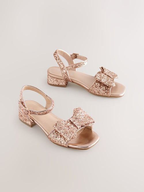 Rose Gold Glitter Bow Heeled Sandals