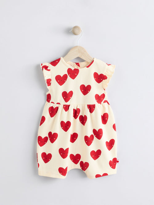 Red Heart Printed Frill Baby Romper