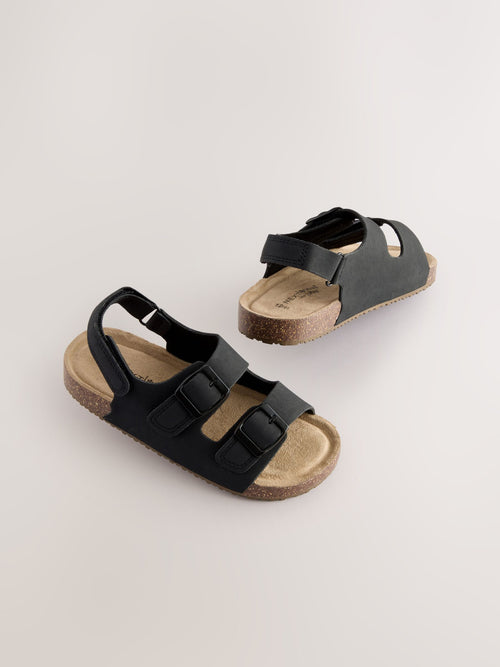 Black Wide Fit (G) Double Buckle Cushioned Footbed Sandals