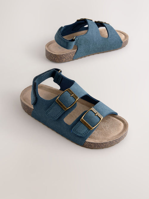 Blue Standard Fit (F) Double Buckle Cushioned Footbed Sandals