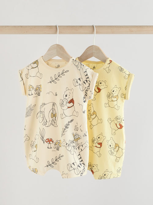 Yellow/White 2 Pack Printed Winnie The Pooh Baby Rompers