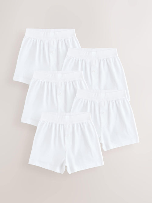 White Loose Fit 100% Cotton Boxers 5 Pack (1.5-16yrs)