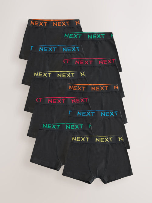 Black with colour waistband Trunks 10 Pack (1.5-16yrs)