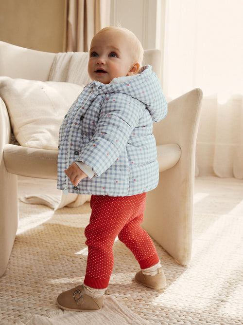 Grey Gingham Hooded Baby Padded Jacket (0mths-2yrs)