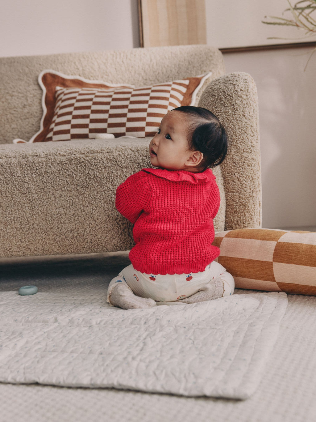 Red Frill Collar Knitted Baby Cardigan (0mths-2yrs)