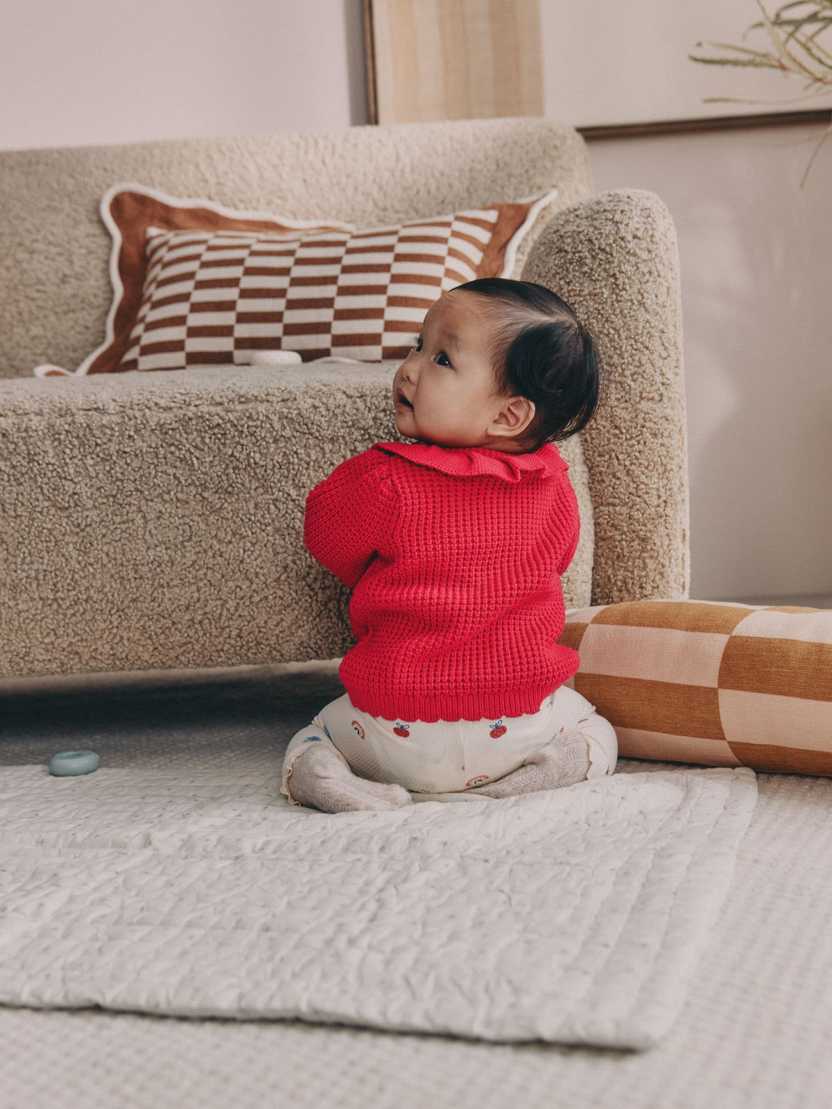 Red Frill Collar Knitted Baby Cardigan (0mths-2yrs)