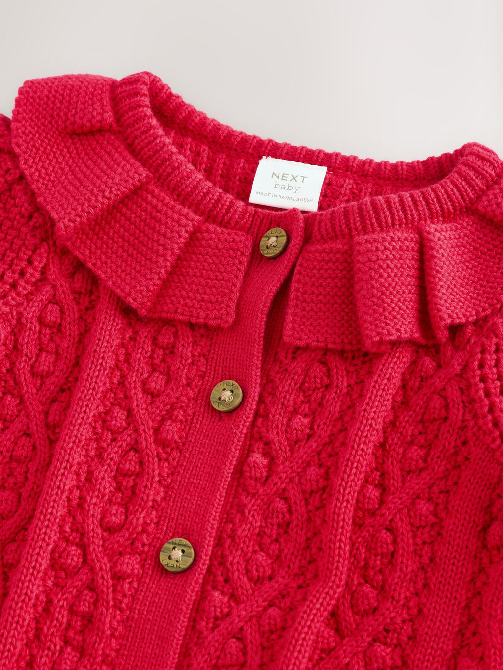 Red Frill Collar Knitted Baby Cardigan (0mths-2yrs)