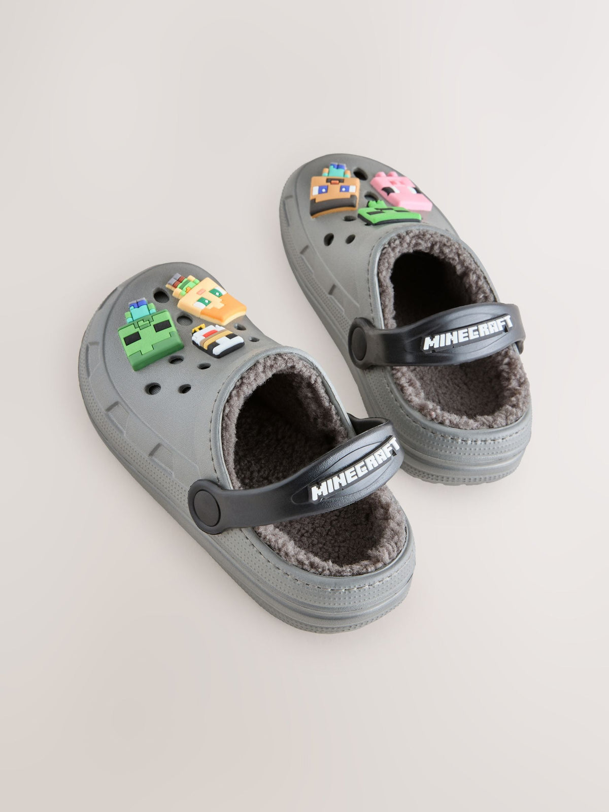 Grey Minecraft Warm Lined Slipper Clogs