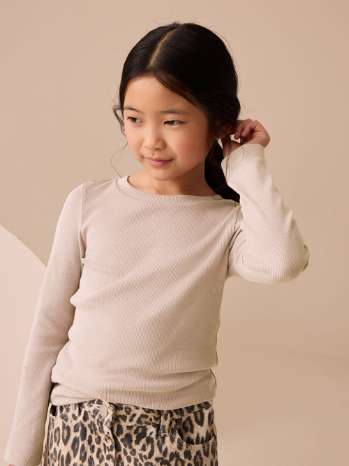 Neutral Long Sleeve Ribbed Top (3-16yrs)
