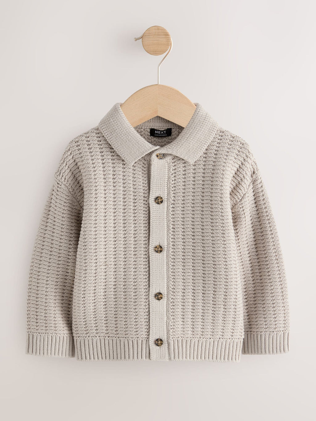 Neutral Textured Button Through Knitted Polo Shirt (3mths-7yrs)