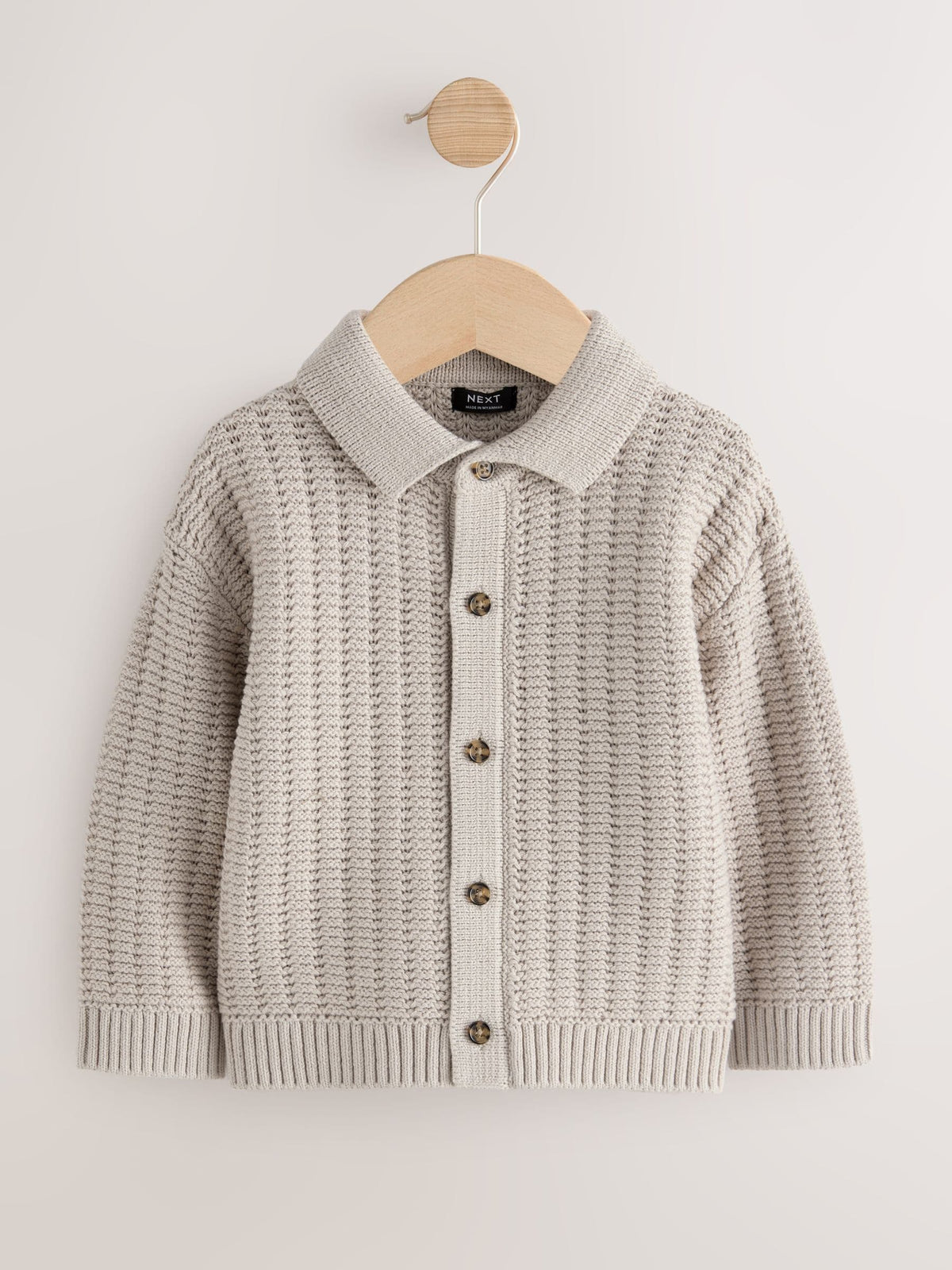 Neutral Textured Button Through Knitted Polo Shirt (3mths-7yrs)