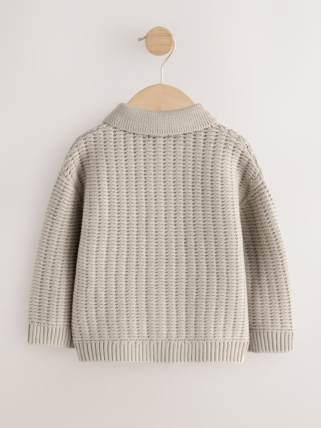 Neutral Textured Button Through Knitted Polo Shirt (3mths-7yrs)