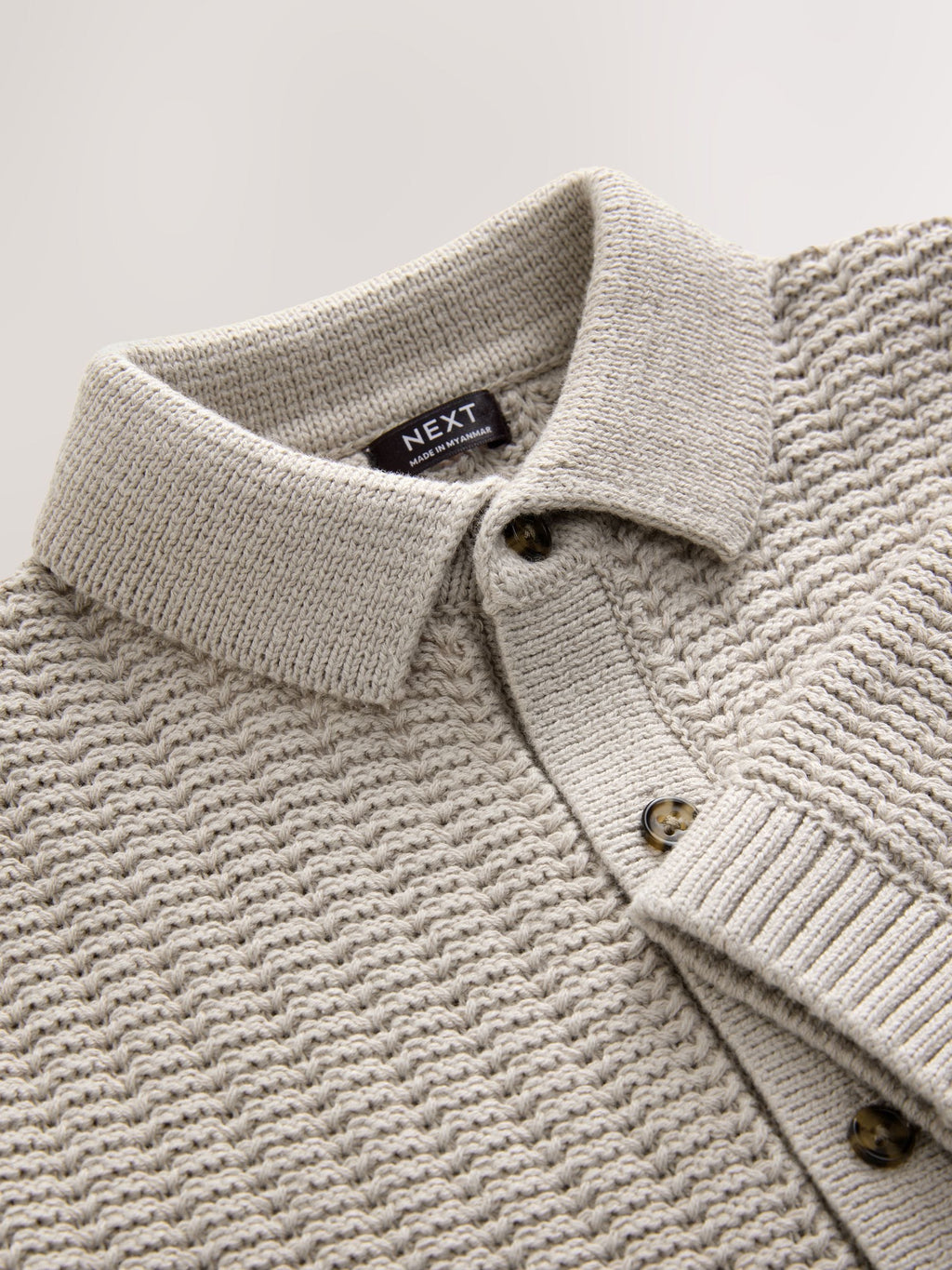 Neutral Textured Button Through Knitted Polo Shirt (3mths-7yrs)