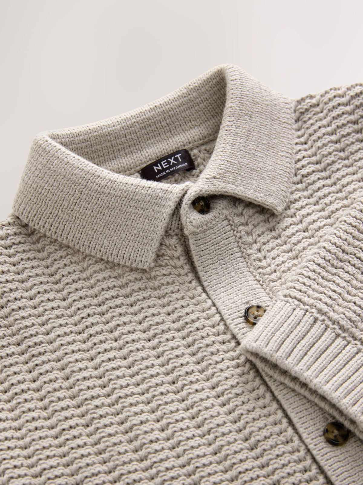 Neutral Textured Button Through Knitted Polo Shirt (3mths-7yrs)