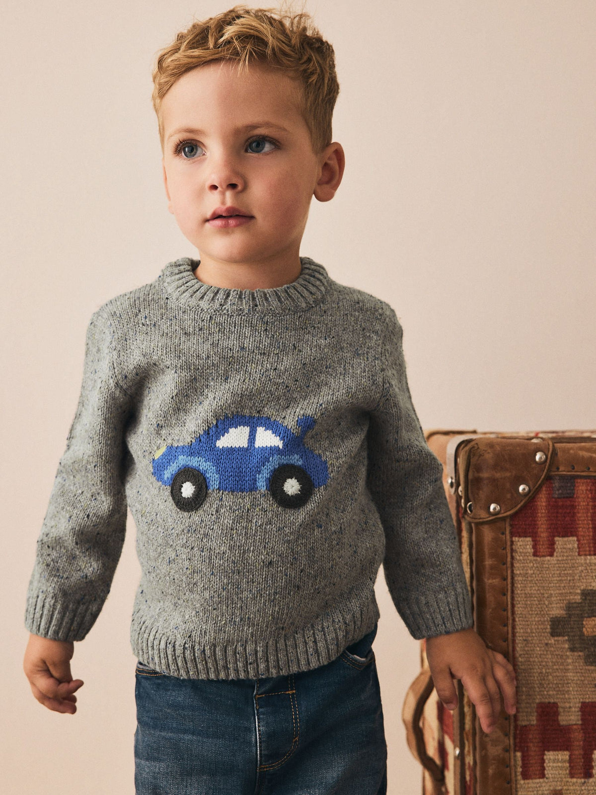 Grey Car Knitted Jumper (3mths-7yrs)