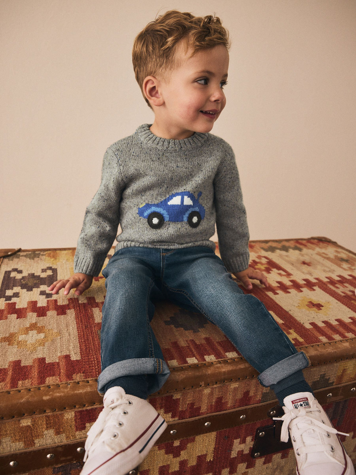 Grey Car Knitted Jumper (3mths-7yrs)