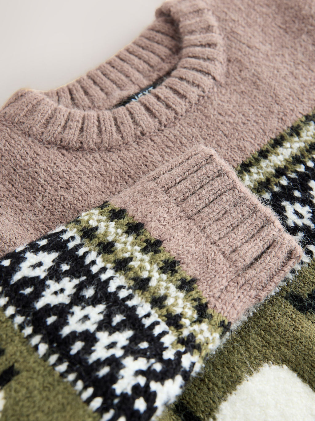 Brown Sheep Fairisle Pattern Knitted Crew Neck Jumper (3mths-7yrs)