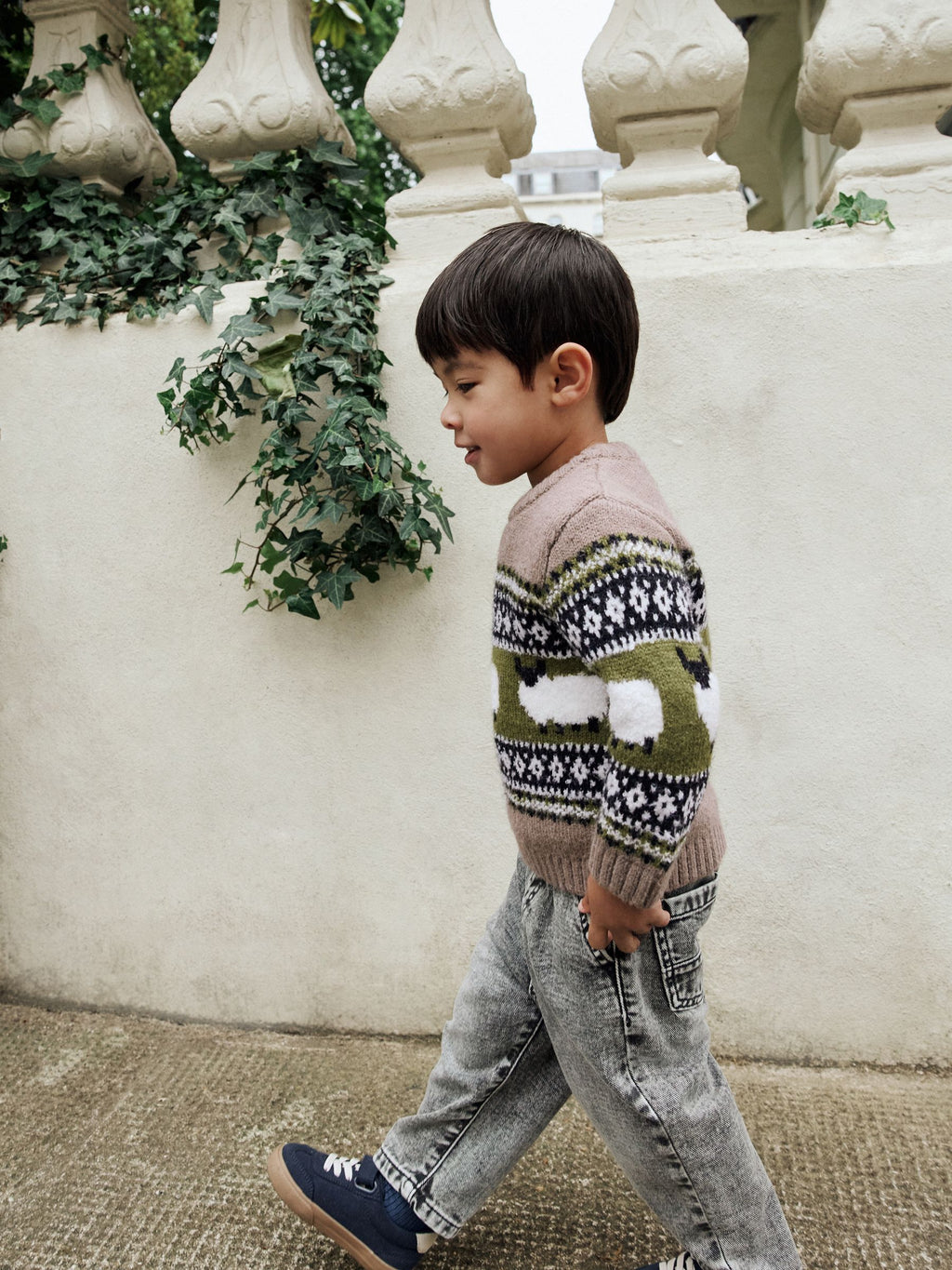 Brown Sheep Fairisle Pattern Knitted Crew Neck Jumper (3mths-7yrs)