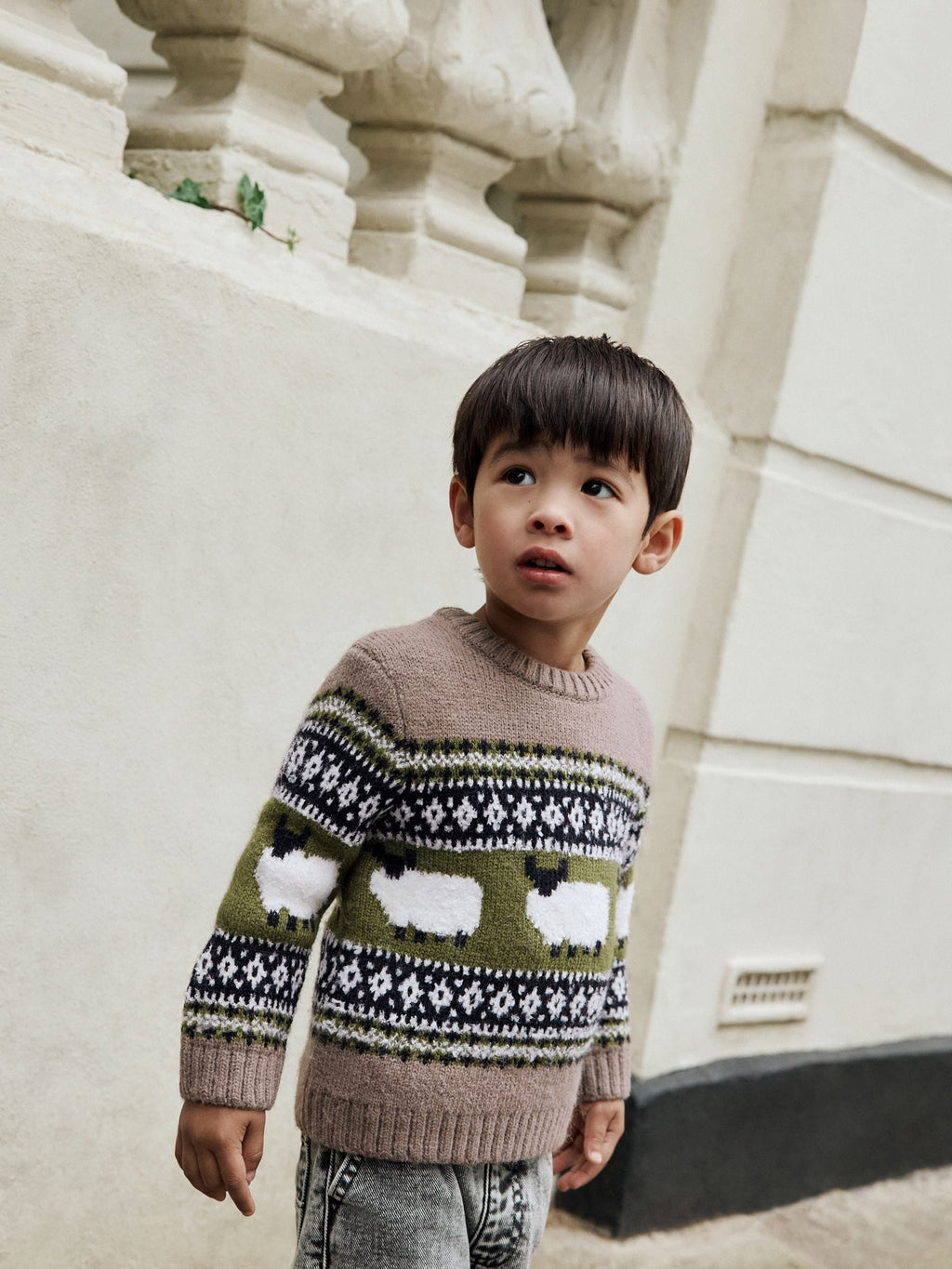 Brown Sheep Fairisle Pattern Knitted Crew Neck Jumper (3mths-7yrs)