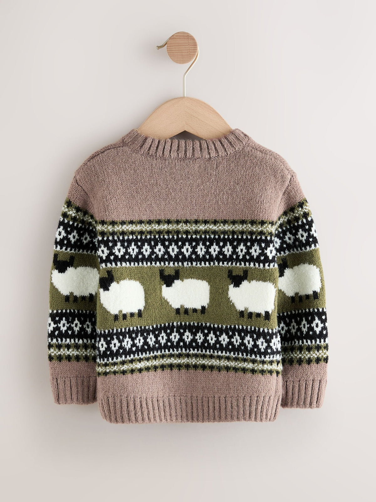 Brown Sheep Fairisle Pattern Knitted Crew Neck Jumper (3mths-7yrs)
