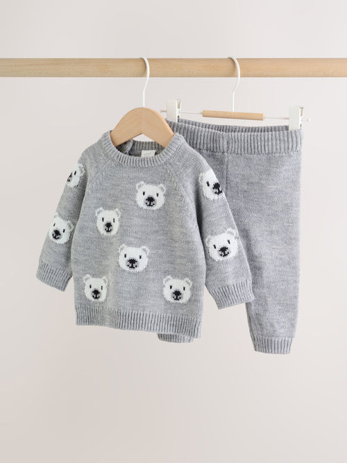 Grey Bear Knitted Top and Leggings Set (0mths-2yrs)