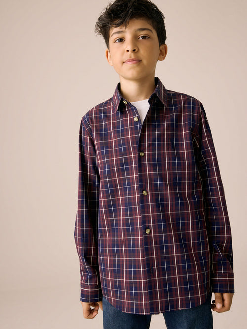 Plum Purple Long Sleeve Cotton Check Shirt (3-16yrs)
